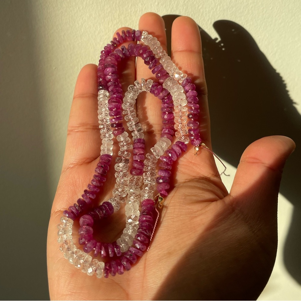 24” sapphire moonstone rondelle necklace